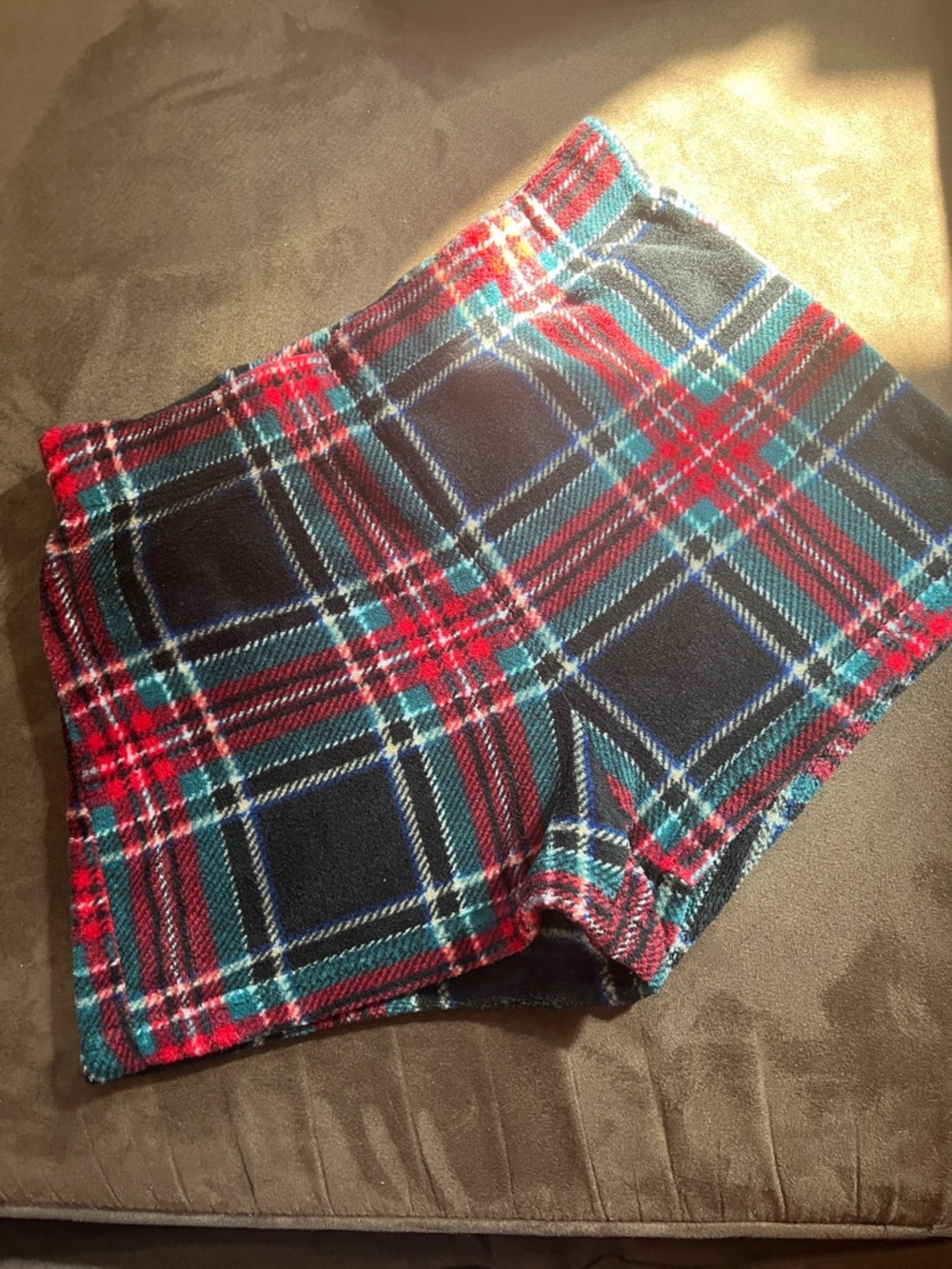 Ardene Plaid High-Waist Sleep Shorts in Black, Red & Teal